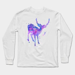 Purple Deer Watercolor Painting Long Sleeve T-Shirt